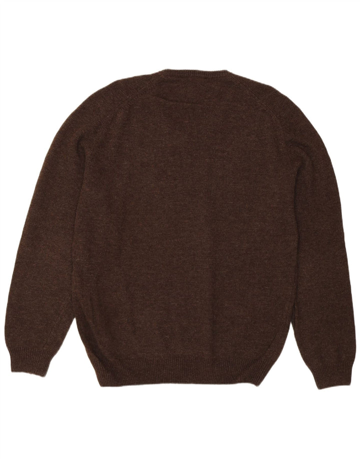 Pulover vintage pentru bărbați cu decolteu în V XL maro din lână Argyle/Diamond