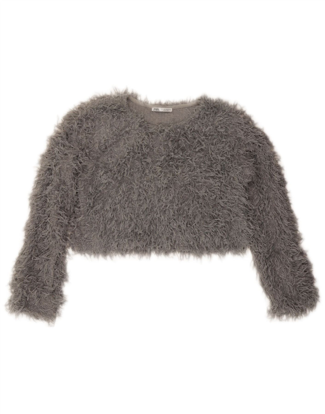 Top Crop tricot Zara pentru femei cu mânecă lungă UK 16 mare gri