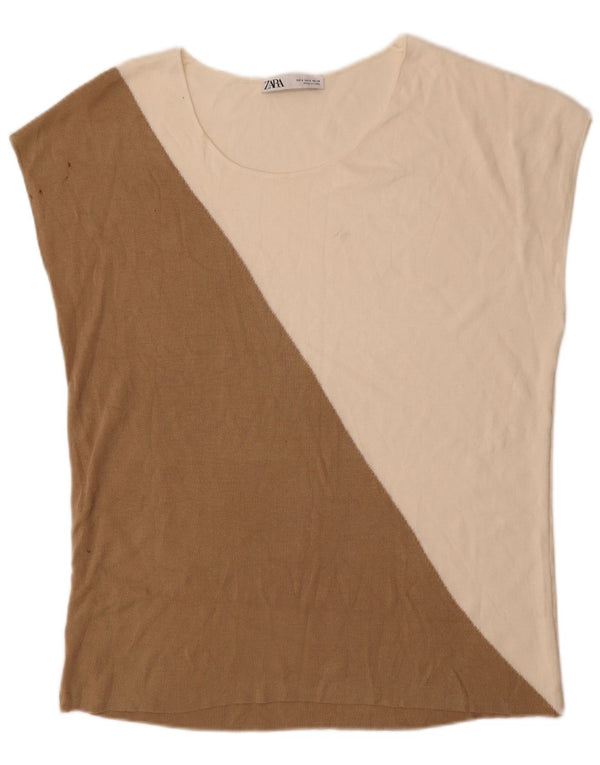 Tricou supradimensionat pentru femei Zara UK 10 Small Beige Colorblock