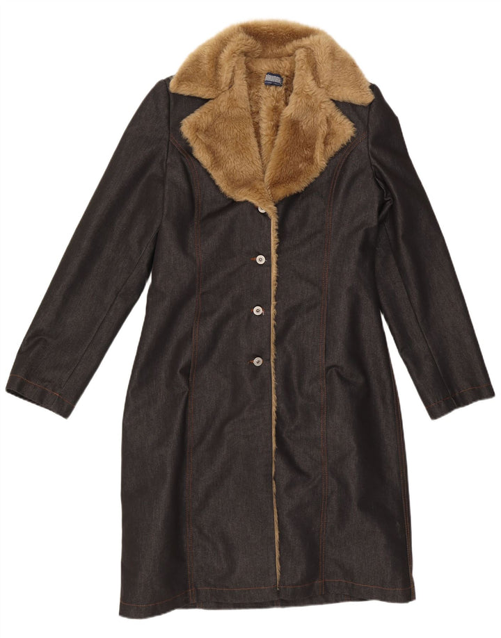 Palton Sherpa de denim vintage pentru femei UK 14, bumbac mediu albastru bleumarin