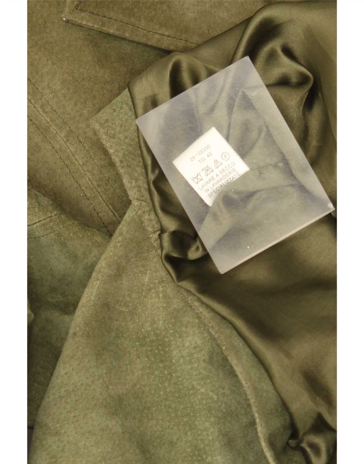 Jachetă Vintage de damă din piele intoarsa cu 3 nasturi IT 42 Medium Kaki Piele