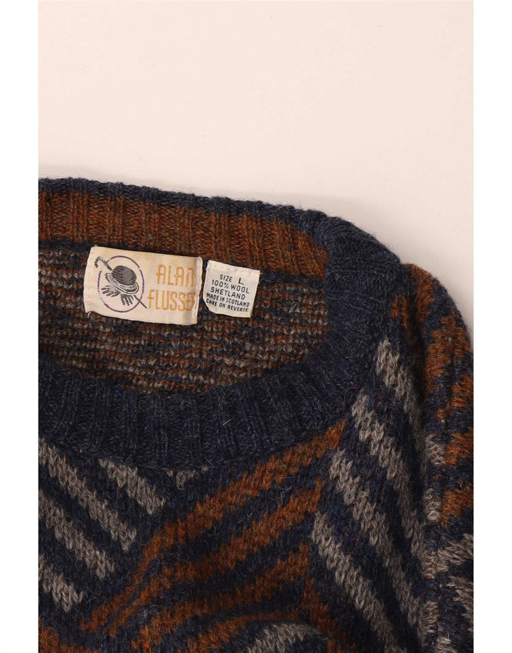 Pulover vintage pentru bărbați cu gâtul turnat, lână chevron mare, multicoloră