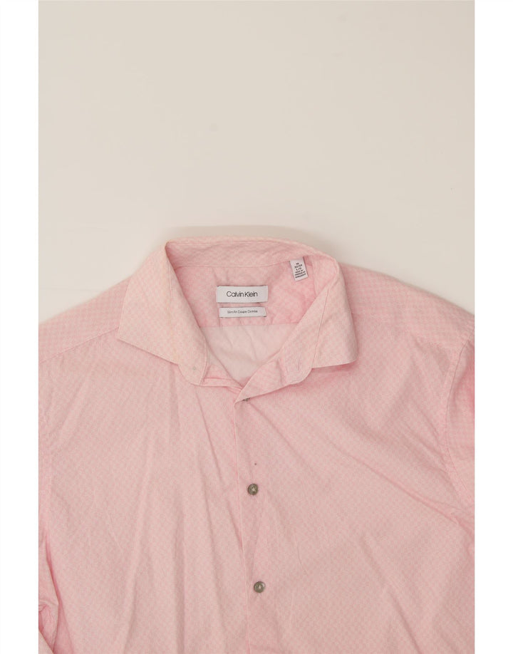 CALVIN KLEIN Mens Abstract Pattern Slim Fit Shirt Size 16 Large Pink Vintage Calvin Klein and Second-Hand Calvin Klein from Messina Hembry 