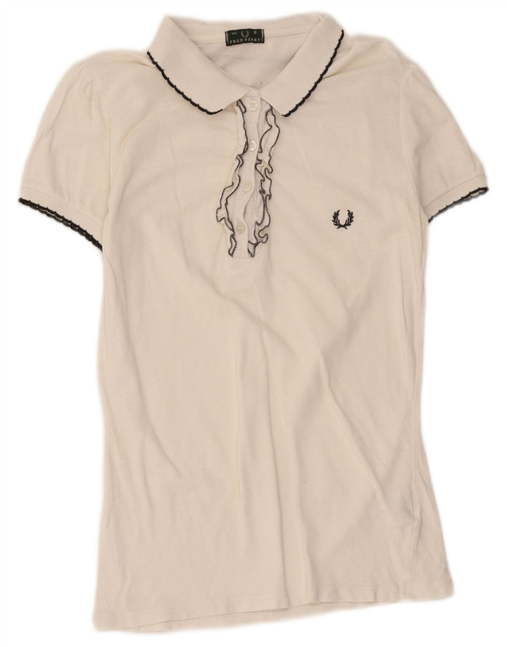 Cămașă polo Fred Perry pentru femei UK 10 mic din bumbac alb