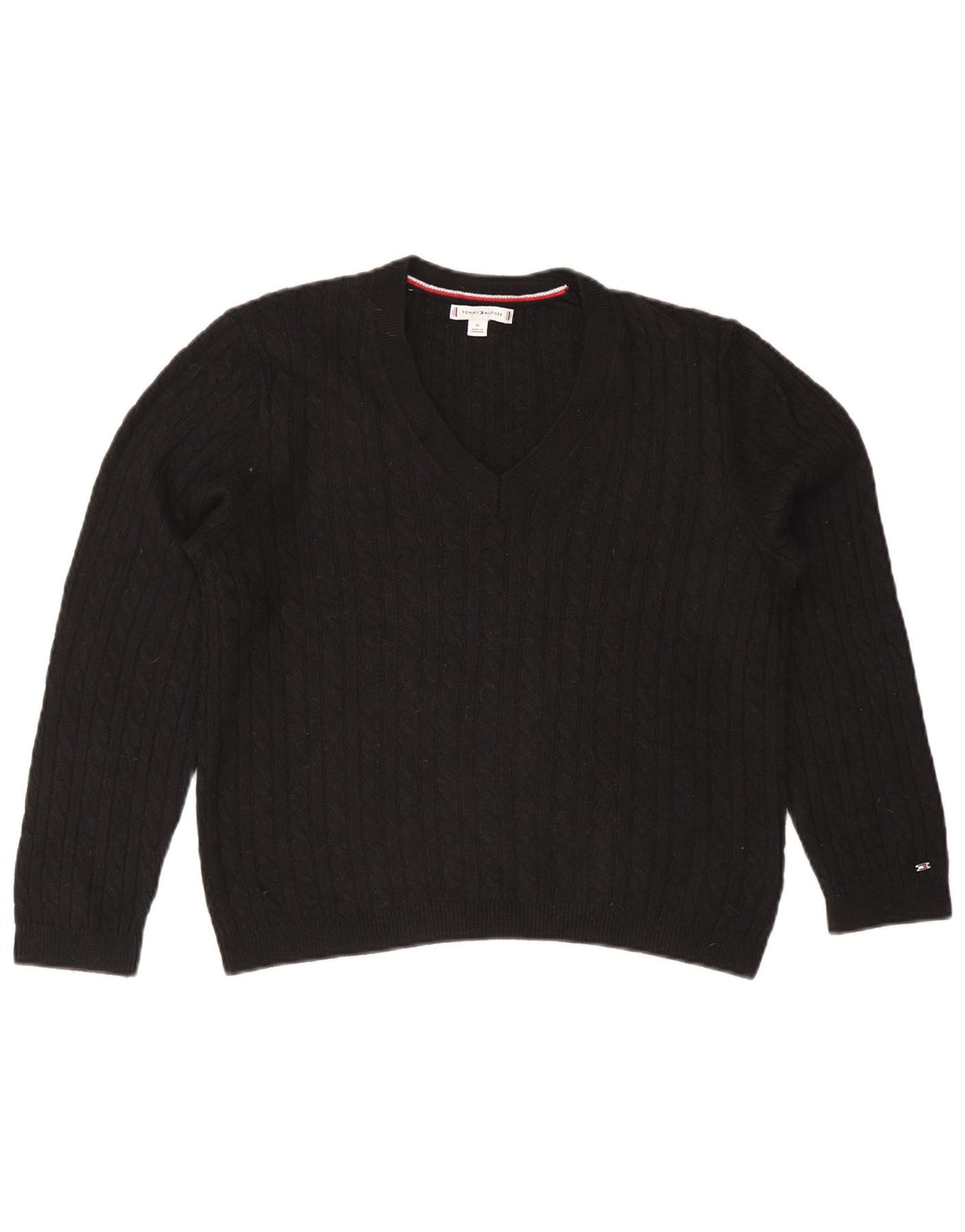 TOMMY HILFIGER Pulover cu decolteu în V pentru femei UK 14 Medium Black Nylon