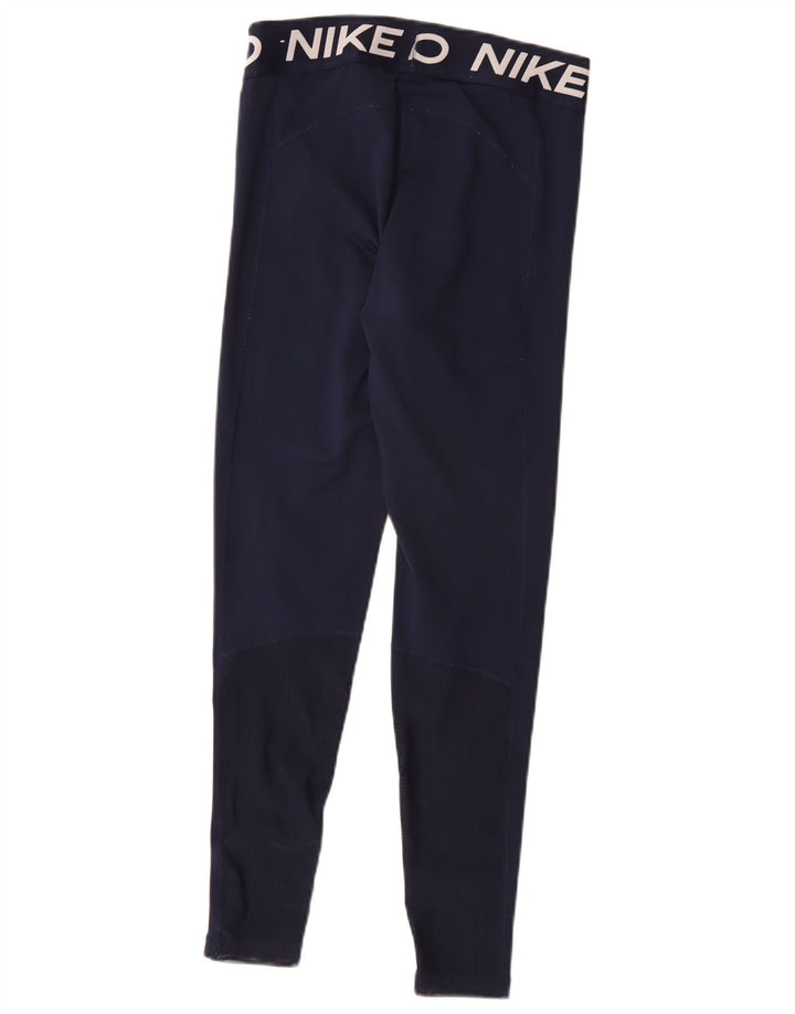 Leggings cu grafică Nike Dri Fit pentru femei UK 12 Poliester mediu albastru bleumarin