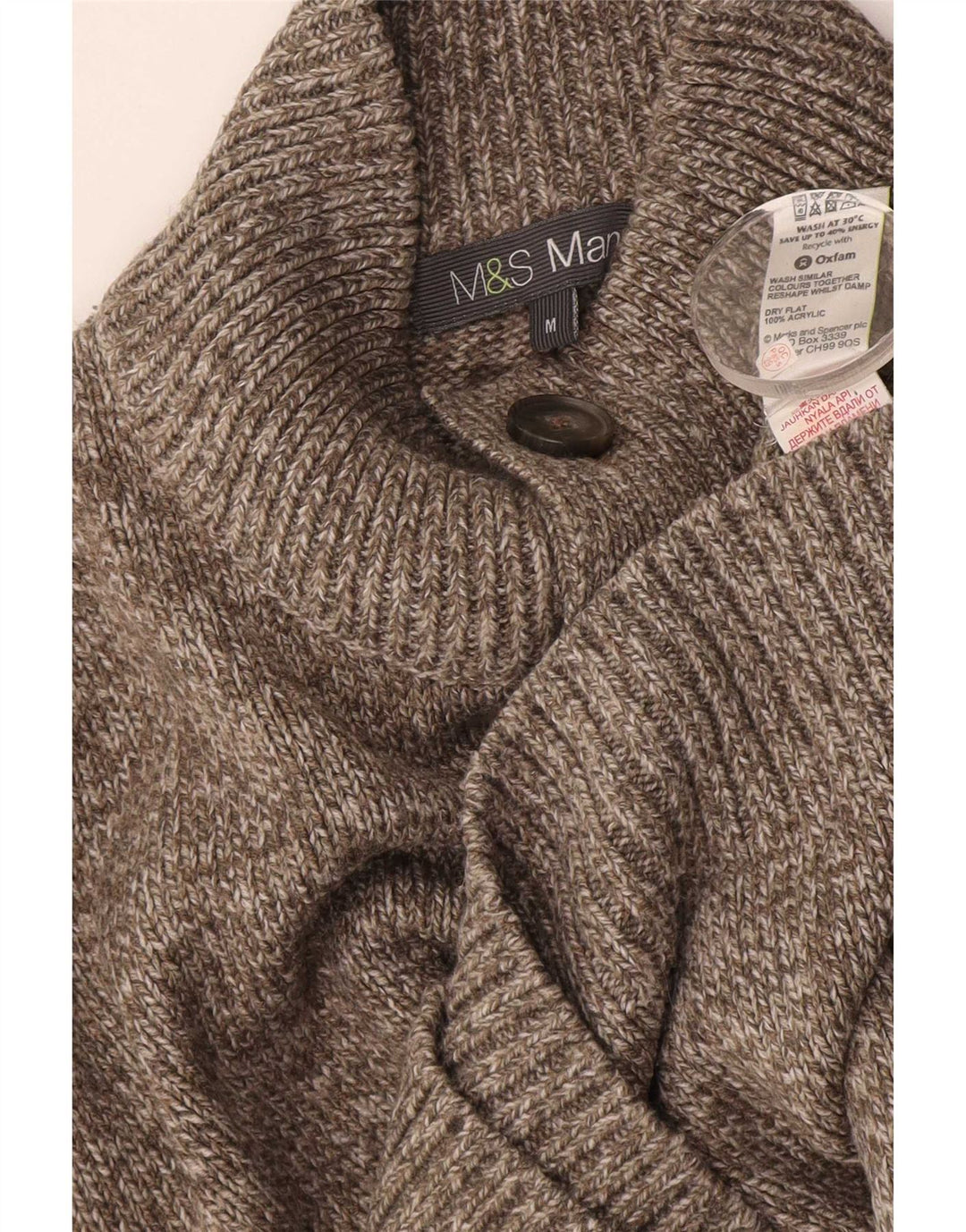 Pulover pentru bărbați Marks & Spencer, cu nasturi, cu gât, maro mediu cu pete
