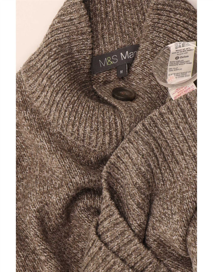 Pulover pentru bărbați Marks & Spencer, cu nasturi, cu gât, maro mediu cu pete