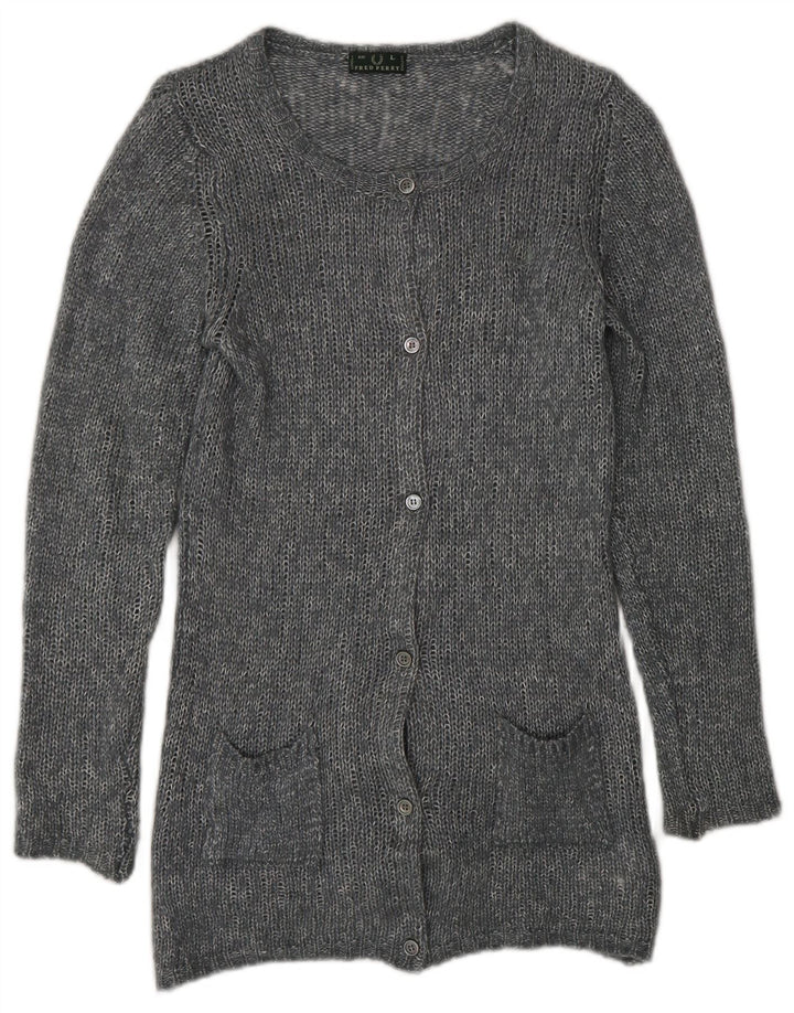 Pulover cardigan pentru femei Fred Perry UK 14 mare, gri, viscoză cu pături