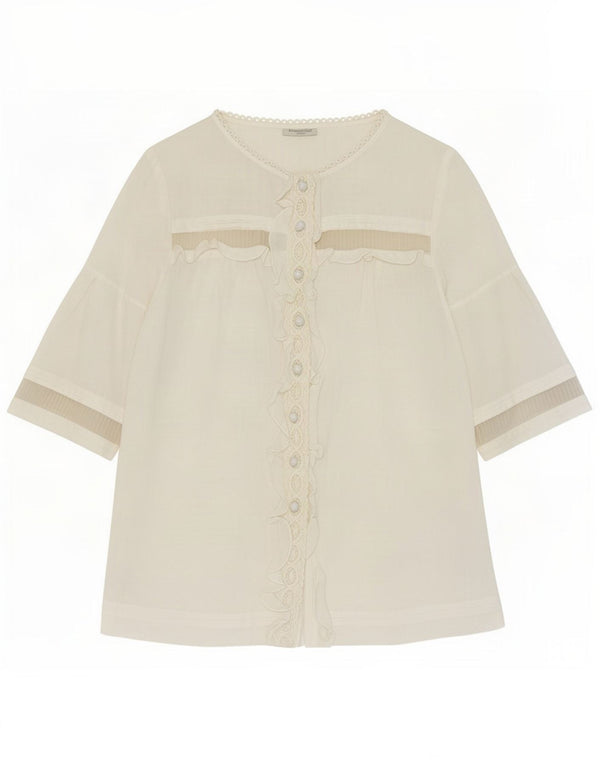 Bluză cămașă cu mânecă scurtă pentru femei Massimo Dutti EU 40 Medium Off White Ramie