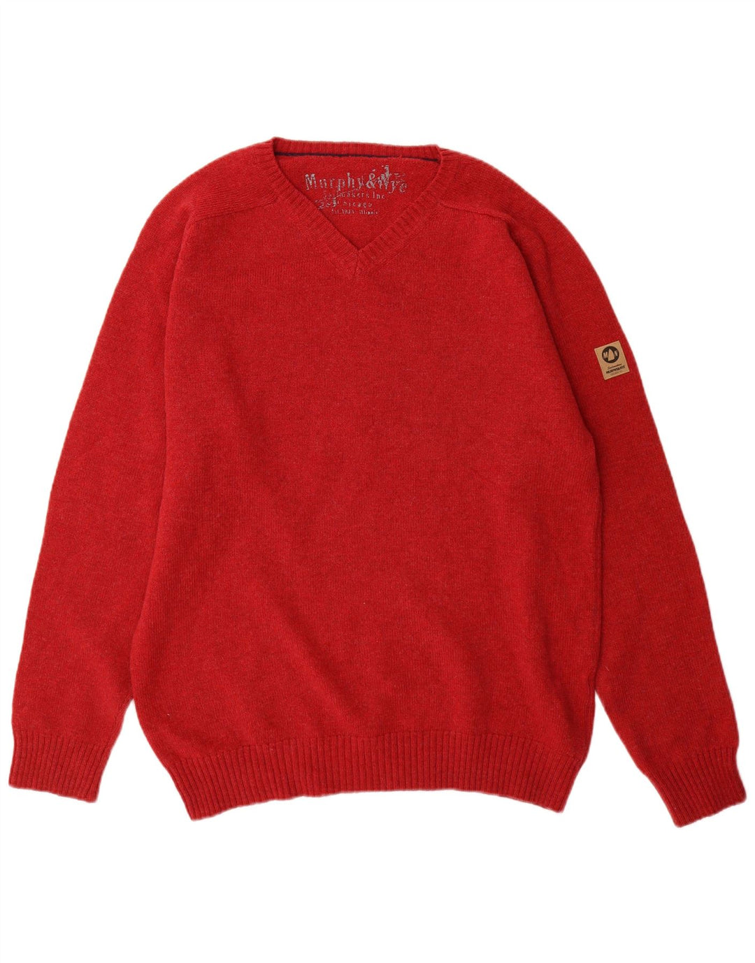 Pulover cu decolteu în V Murphy & Nye pentru bărbați, lână roșie 2XL