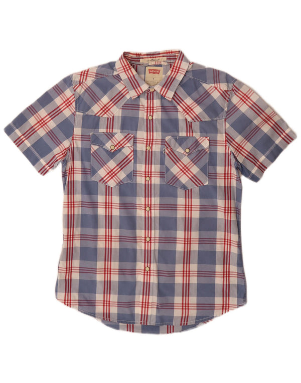 Cămașă Levi's pentru bărbați, cu mânecă scurtă, slim fit, din bumbac cu carouri albastru mediu