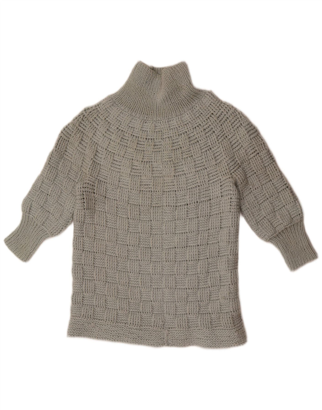 Pulover vintage pentru femei cu mânecă 3/4 cu gât țestoasă, UK 14, gri mediu
