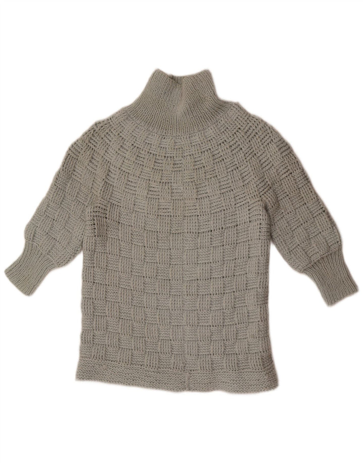 Pulover vintage pentru femei cu mânecă 3/4 cu gât țestoasă, UK 14, gri mediu