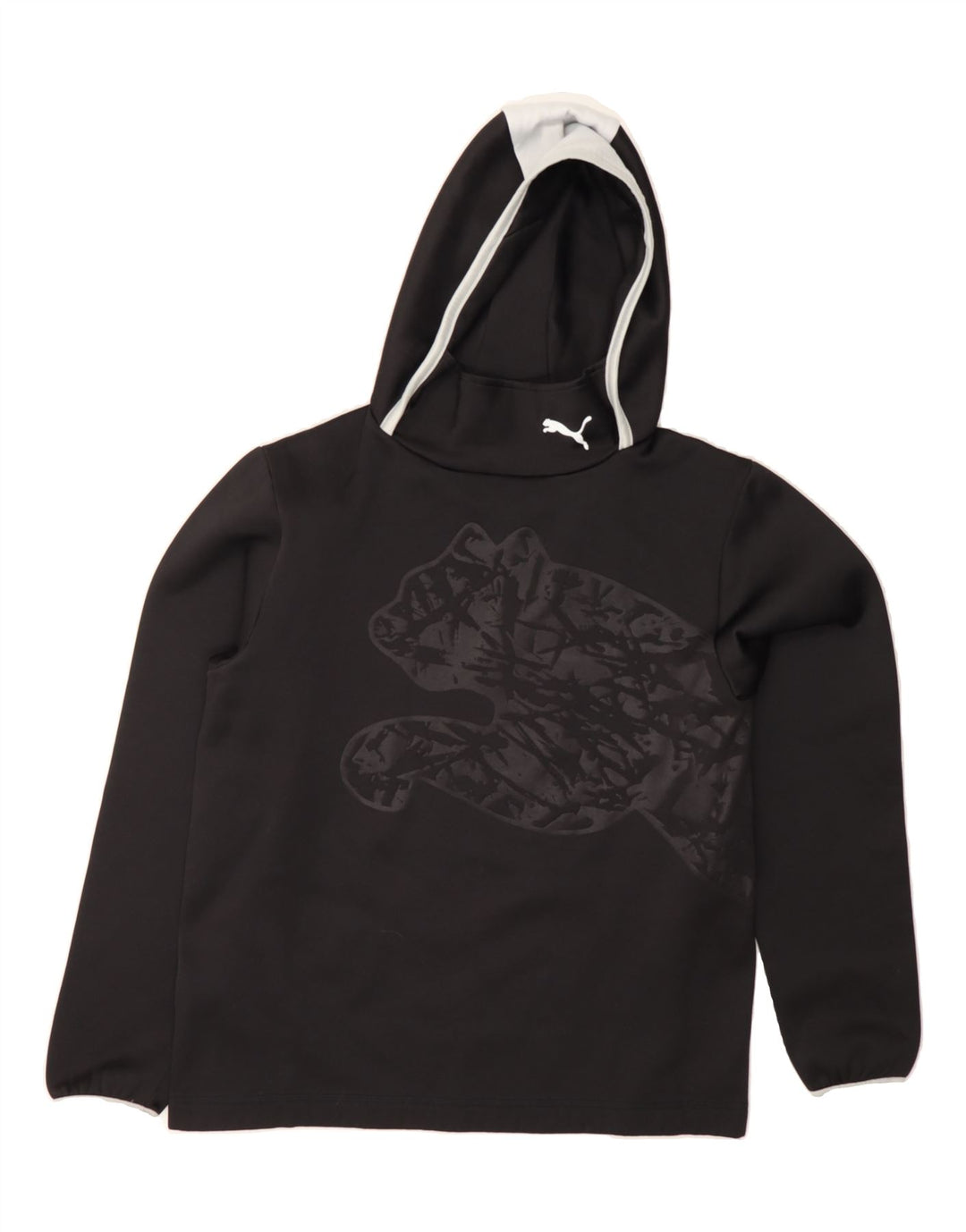 PUMA Mens Graphic Hoodie Jumper Small Black Colourblock Polyester Vintage Puma and Second-Hand Puma from Messina Hembry 