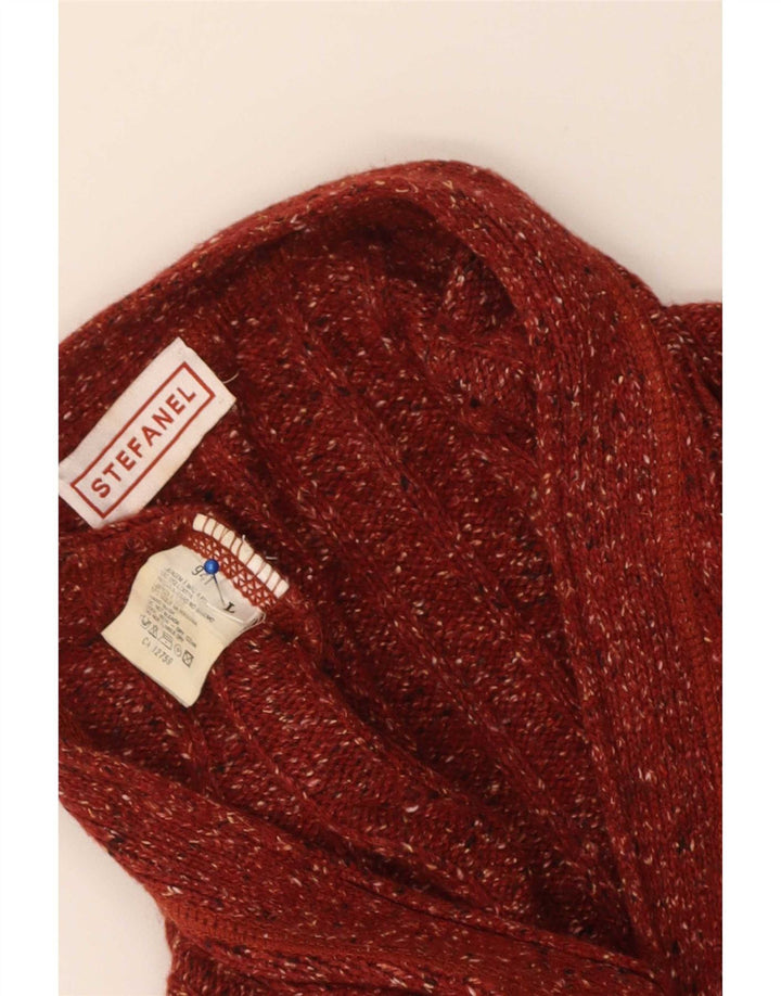 Pulover cardigan pentru femei Stefanel UK 16 Lână mare roșie cu pete