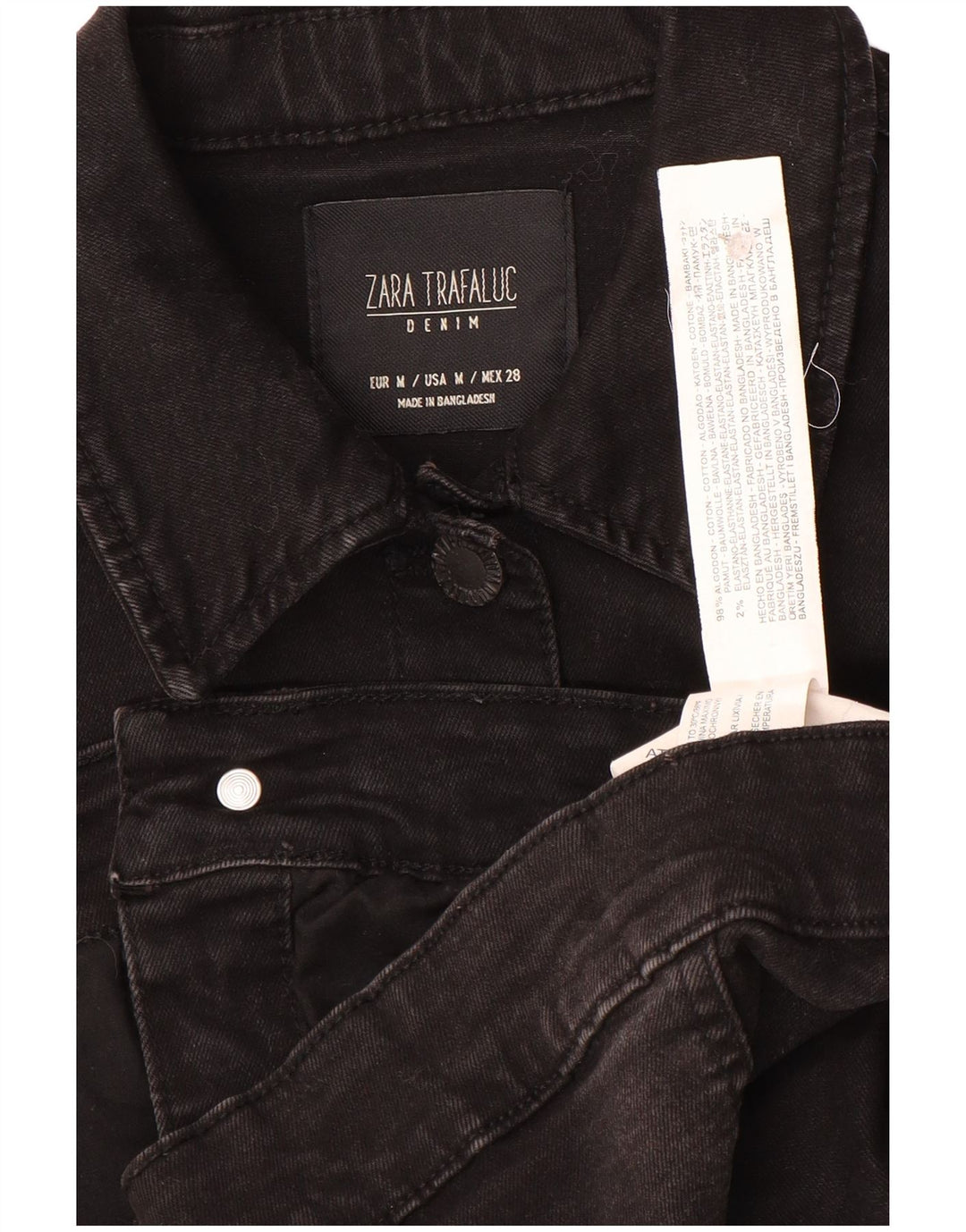 Jachetă de blugi Trafaluc Crop pentru femei Zara UK 12, bumbac mediu negru