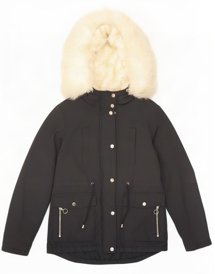 Jachetă parka cu glugă Topshop pentru femei UK 8, poliester negru mic