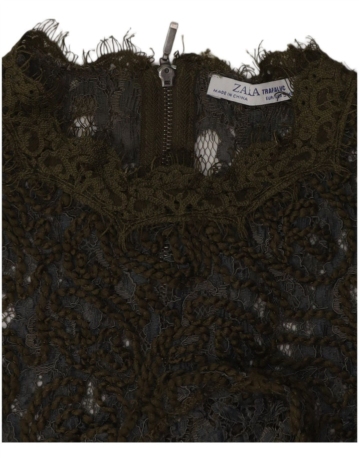 Top din dantela pentru femei Zara, cu vedere la mare, UK 10 Small Khaki Floral