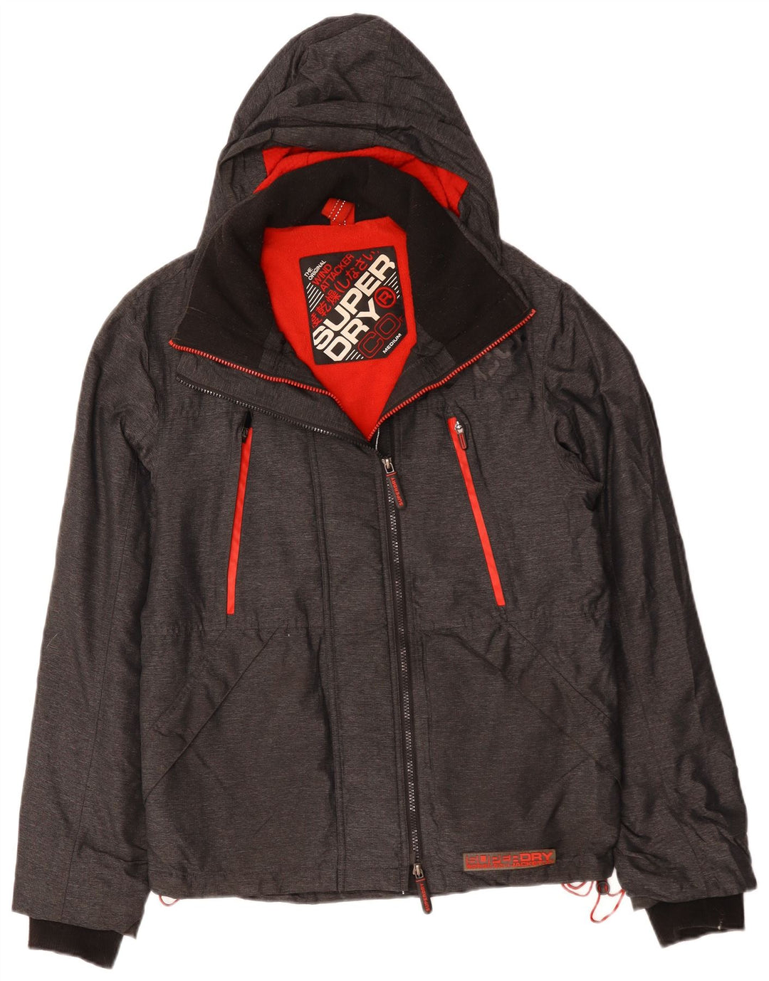 SUPERDRY Mens Hooded Windbreaker Jacket UK 38 Medium Grey Polyester