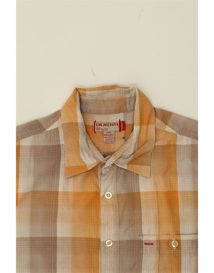GUESS Mens Short Sleeve Shirt Medium Orange Check Cotton Vintage Guess and Second-Hand Guess from Messina Hembry 