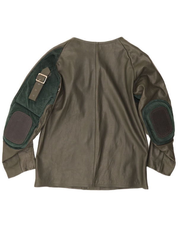 Vintage Mens Riding Leather Jacket UK 38 Medium Green Colourblock