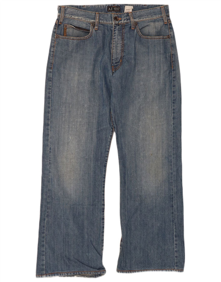 ARMANI Blugi Drepți Grafici Bărbați L34 L30 Bumbac Albastru