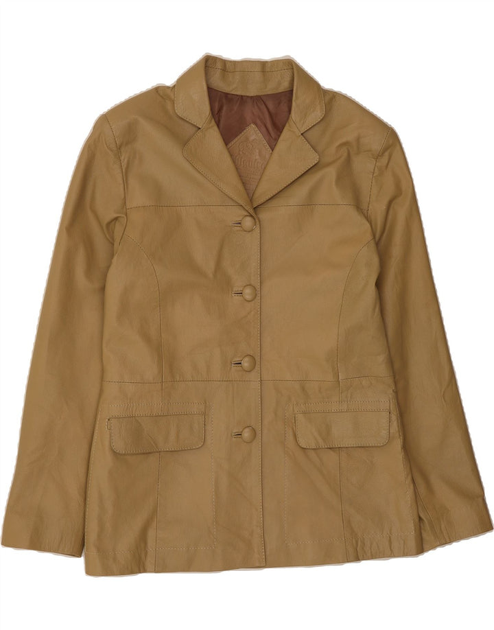 VINTAGE Womens Leather Jacket UK 14 Large Beige Leather Vintage Vintage and Second-Hand Vintage from Messina Hembry 