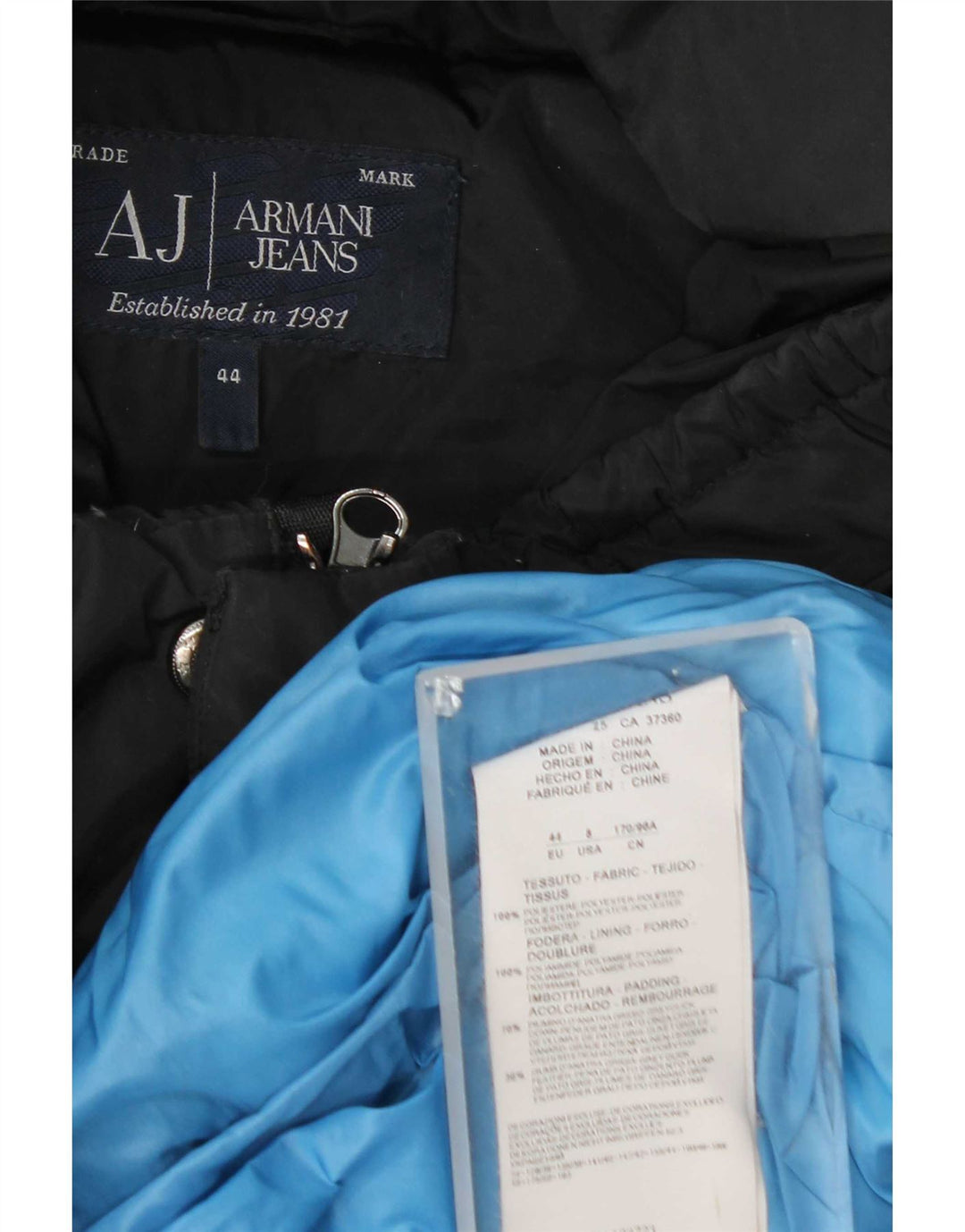 Jachetă căptușită cu glugă pentru femei Armani EU 44 XL Bleumarin Poliester