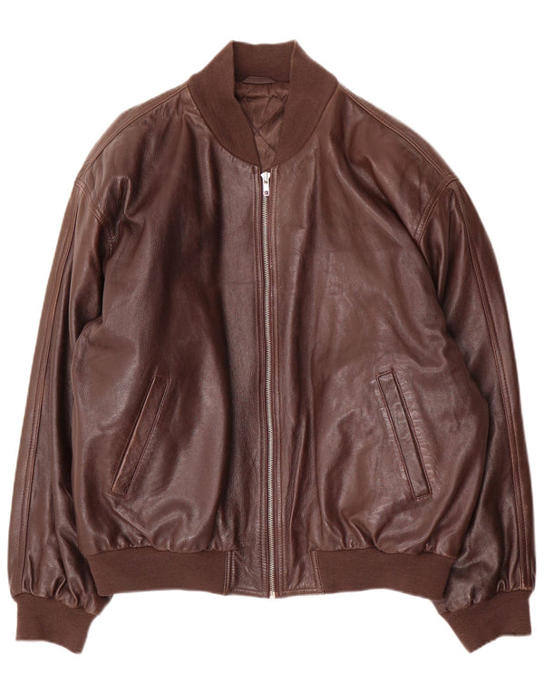 Jachetă Bomber din piele vintage pentru bărbați IT 48 din piele maro medie