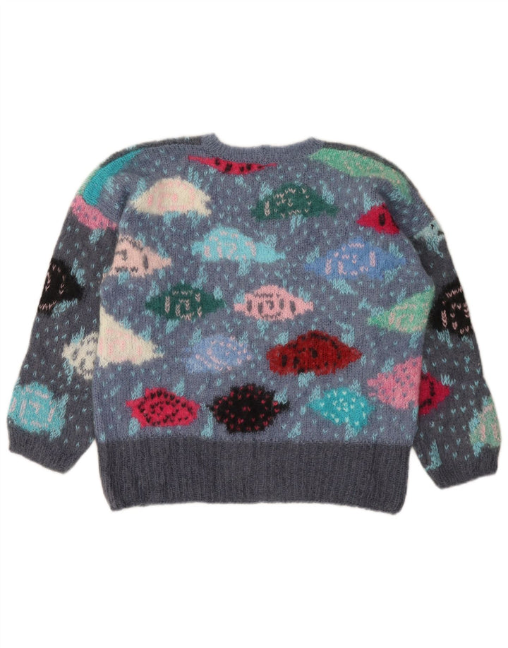 Pulover VINTAGE pentru fete cu decolteu rotund 13-14 ani, gri, bloc de culoare