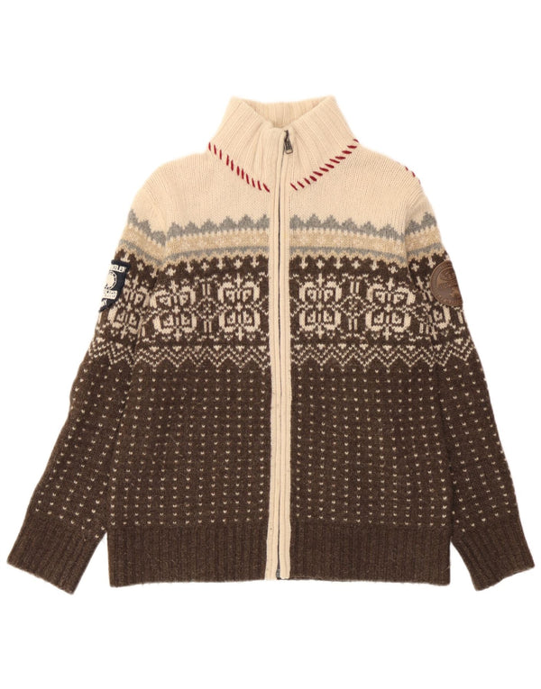 Pulover cardigan Napapijri pentru femei UK 14, maro mediu, lână de miel Fair Isle