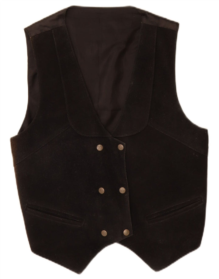 Vestă de damă vintage din piele intoarsa UK 14 Medium Black Leather