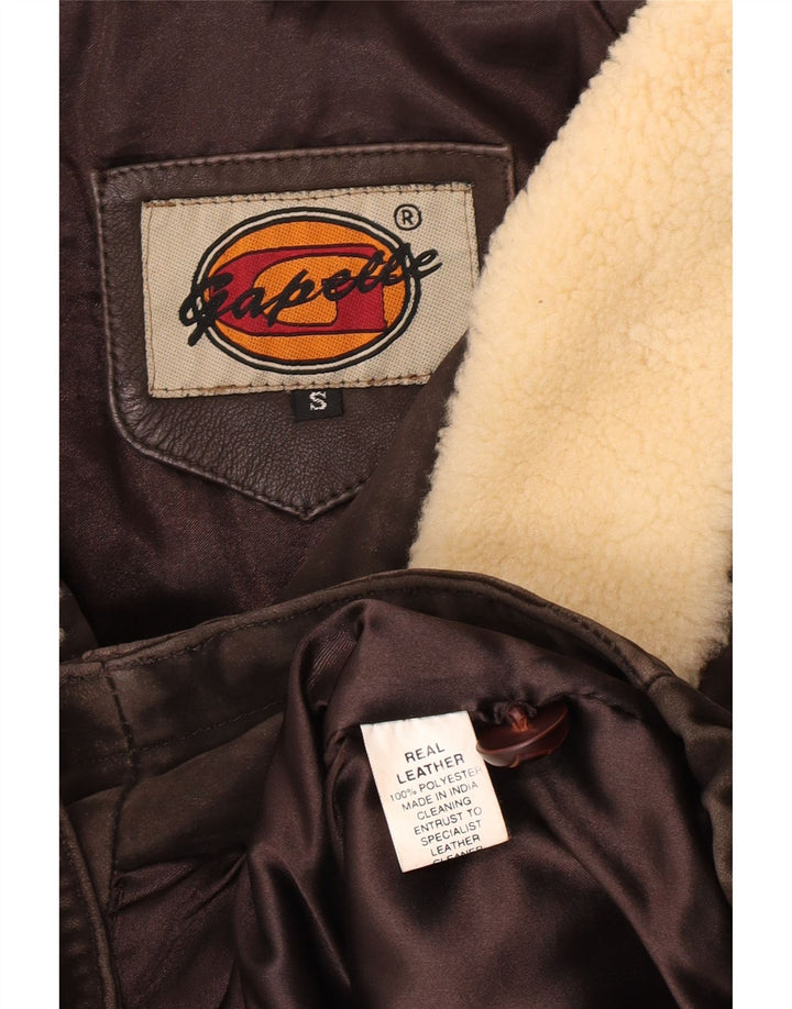 Jachetă de aviator din piele pentru bărbați Gapelle UK 36 Mic, maro, din piele retro