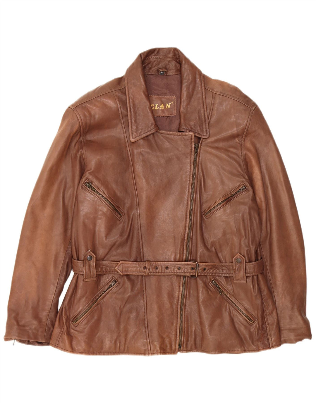 Jachetă de piele vintage pentru femei supradimensionată UK 18 XL din piele maro