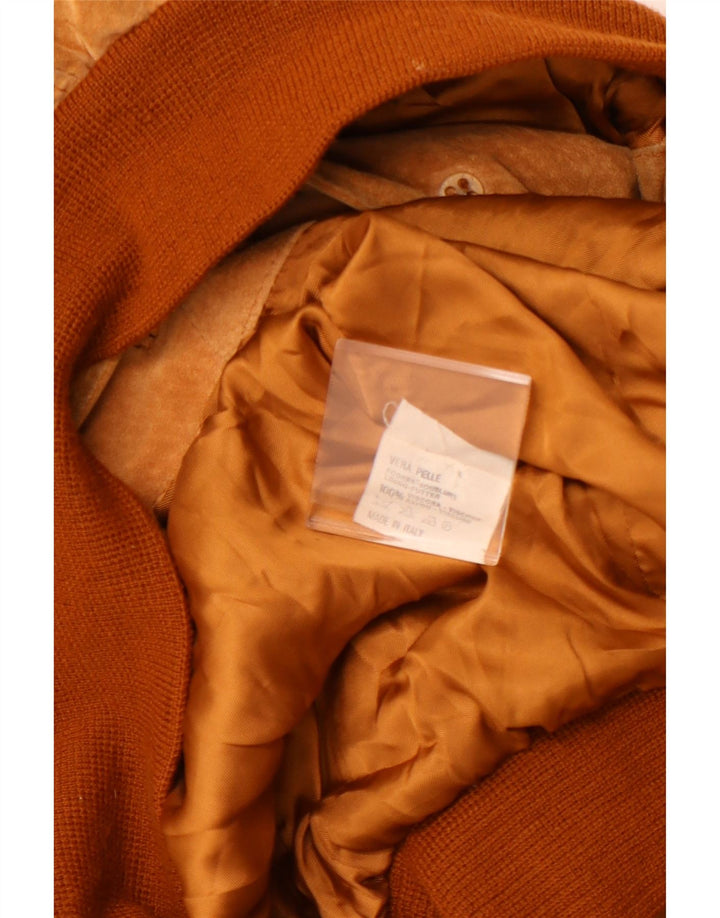 VINTAGE Bomber de piele intoarsa pentru barbati UK 42 XL din piele maro