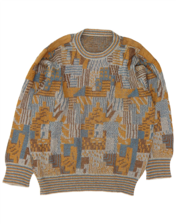 Pulover vintage pentru bărbați cu gâtul turnat, mare, multicolor, geometric