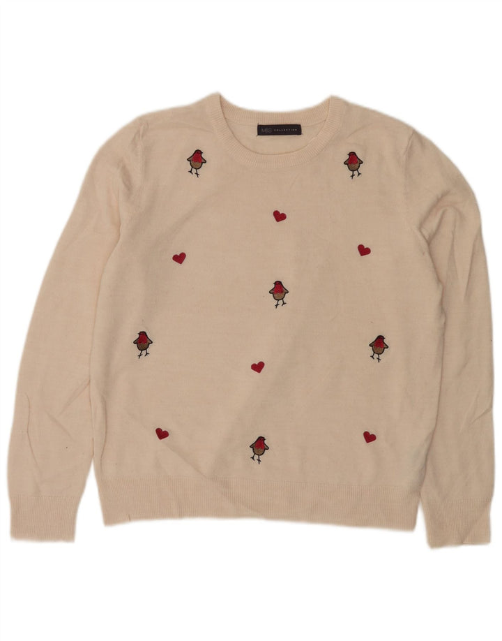 Pulover pentru femei Marks & Spencer cu decolteu rotund alb mediu UK 14
