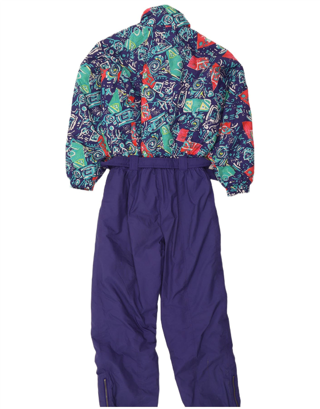 Salopetă de schi vintage pentru femei UK 16 mare violet geometric poliamidă