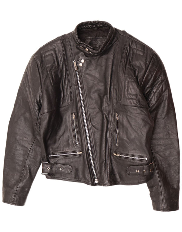 Jachetă de motociclist din piele pentru bărbați de epocă UK 44 2XL Negru