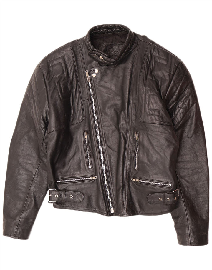 Jachetă de motociclist din piele pentru bărbați de epocă UK 44 2XL Negru