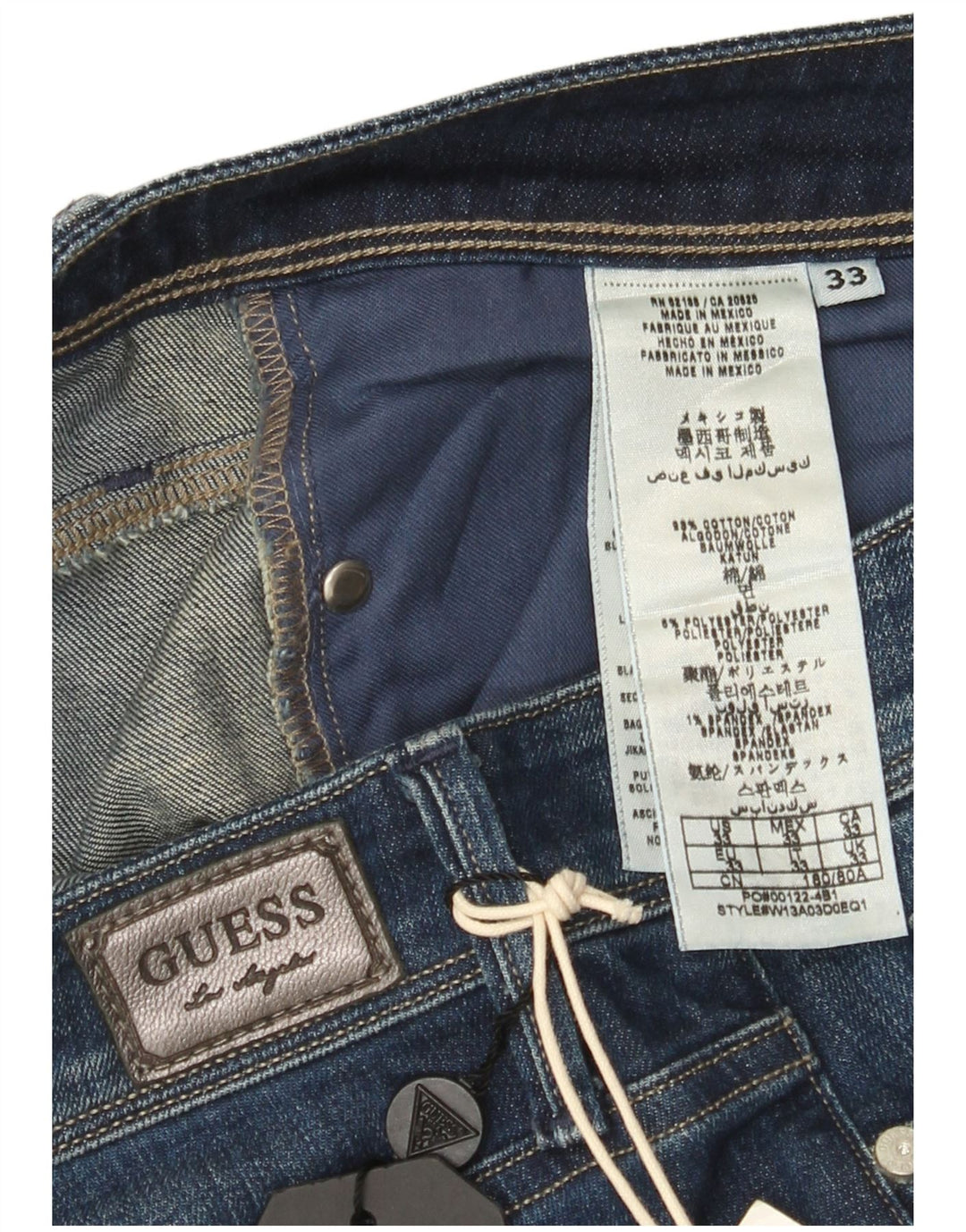 Blugi drepti Guess pentru femei, cu ajustare normală, L33 L34, bumbac albastru