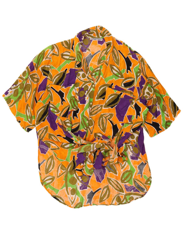 Bluză de cămașă cu cravată în față supradimensionată pentru femei vintage UK 10, galbenă, florală mică