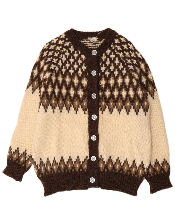Pulover Cardigan Vintage pentru Damă UK 18 XL Maro Lână Fair Isle