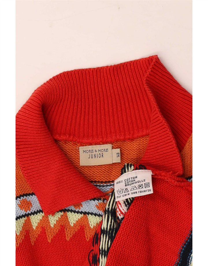 MORE & Băieți Pulover Cardigan 9-10 Ani Bumbac Geometric Roșu