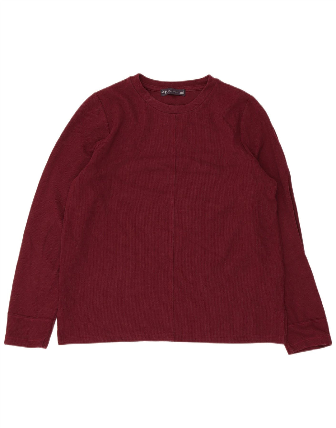 Bluză pentru femei Marks & Spencer cu mânecă lungă UK 12 Medium Burgundy Bumbac