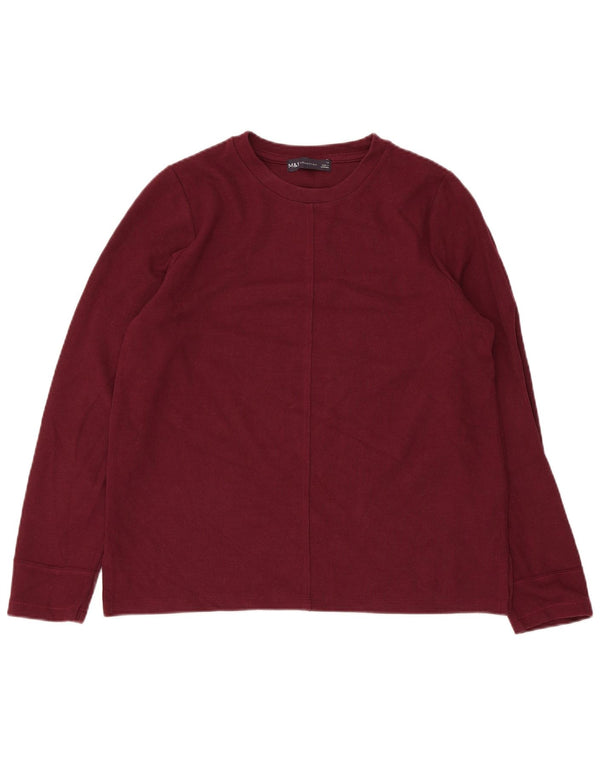 Bluză pentru femei Marks & Spencer cu mânecă lungă UK 12 Medium Burgundy Bumbac