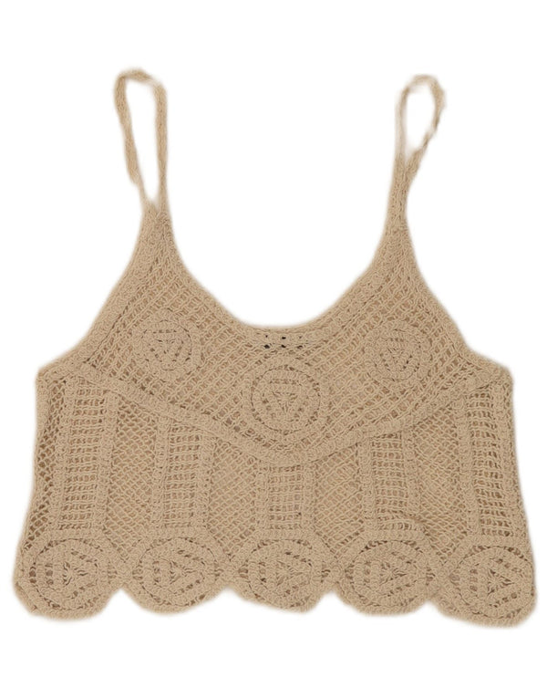 Top Crochet Crochet Zara pentru femei UK 12 Medium Beige