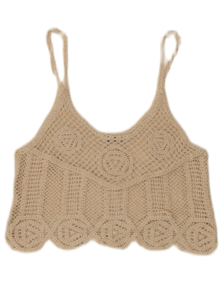 Top Crochet Crochet Zara pentru femei UK 12 Medium Beige
