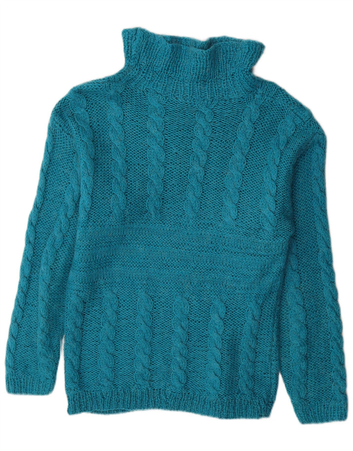 Pulover vintage cu gât țestoasă pentru femei UK 16 Large Blue